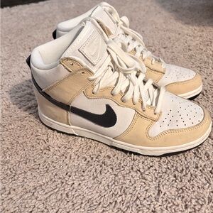 Nike Dunk High-Top Sneakers in Cream and Navy